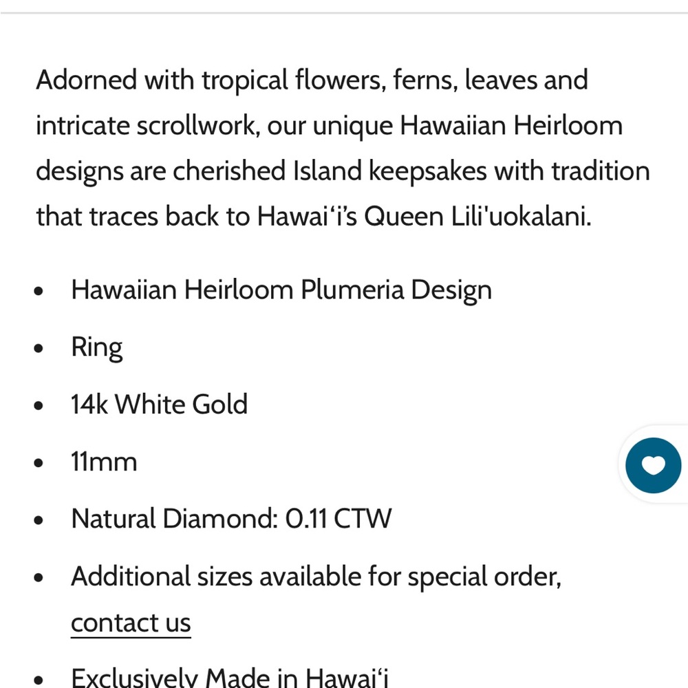 14k White Gold Hawaiian Heirloom Ring - Picture 7 of 8